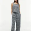 Gingham Linen-Blend Pull-On Pant