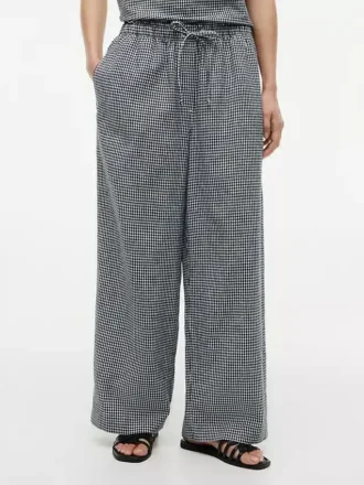 Gingham Linen-Blend Pull-On Pant