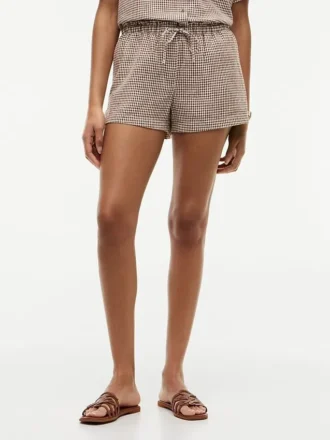 Gingham Linen-Blend Pull-On Short