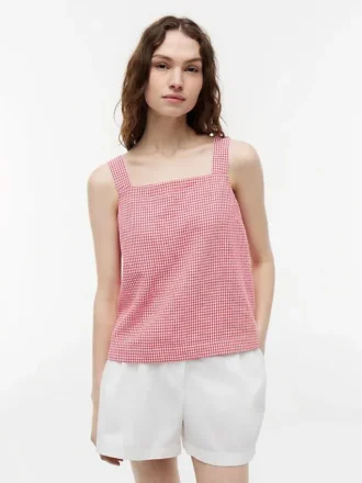 Gingham Linen-Blend Tank Top