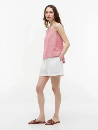 Gingham Linen-Blend Tank Top