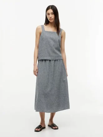 Gingham Linen-Blend Tank Top