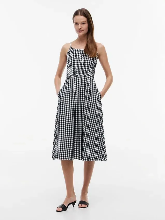 Gingham Shirred Linen-Blend Midi Dress Gingham Shirred Linen-Blend Midi Dress