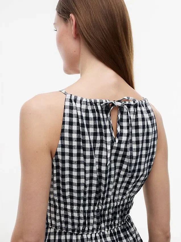 Gingham Shirred Linen-Blend Midi Dress Gingham Shirred Linen-Blend Midi Dress
