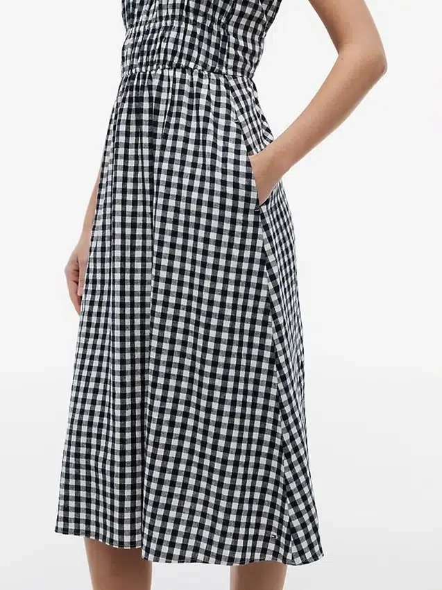 Gingham Shirred Linen-Blend Midi Dress Gingham Shirred Linen-Blend Midi Dress