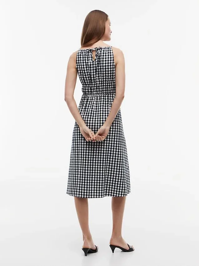 Gingham Shirred Linen-Blend Midi Dress Gingham Shirred Linen-Blend Midi Dress