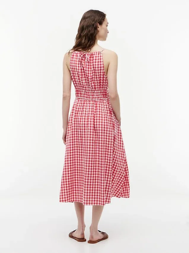Gingham Shirred Linen-Blend Midi Dress Gingham Shirred Linen-Blend Midi Dress
