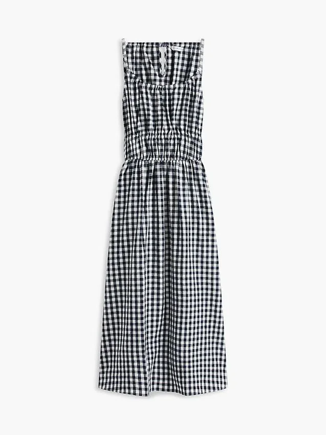 Gingham Shirred Linen-Blend Midi Dress Gingham Shirred Linen-Blend Midi Dress