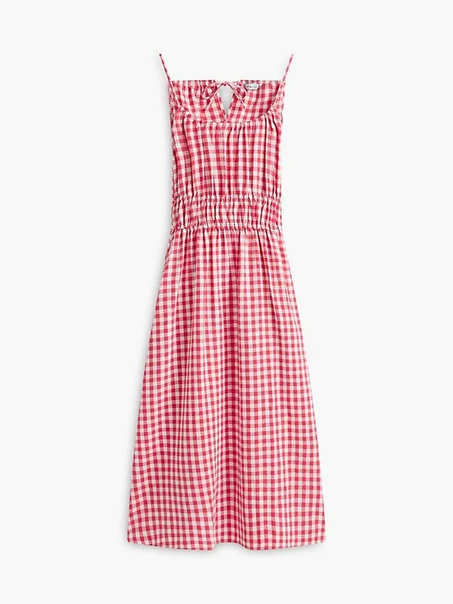 Gingham Shirred Linen-Blend Midi Dress Gingham Shirred Linen-Blend Midi Dress