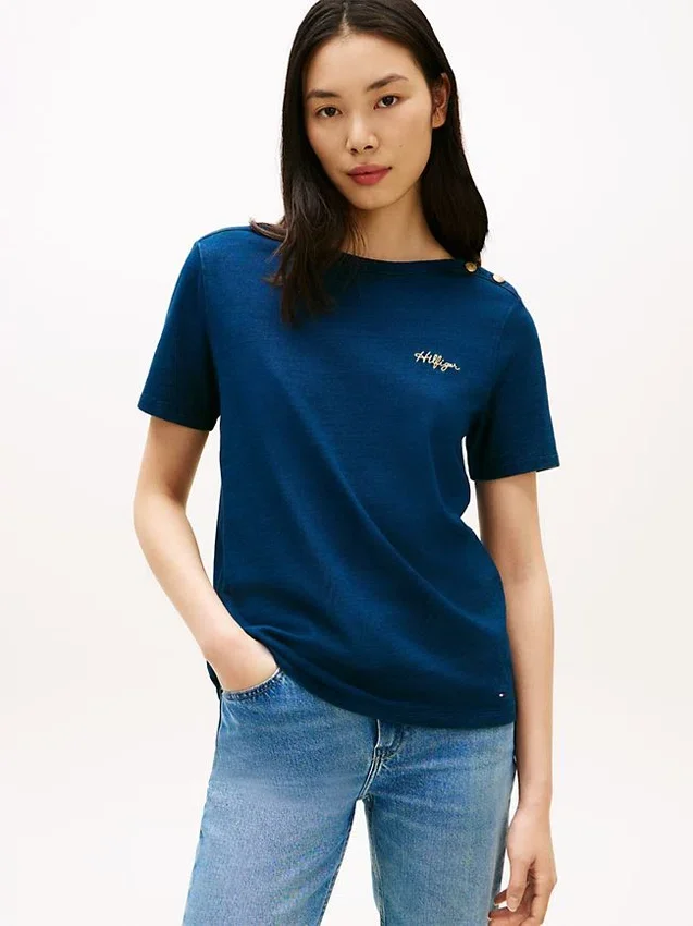 Gold-Button Cotton Interlock T-Shirt Gold-Button Cotton Interlock T-Shirt