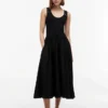Gold-Button Mixed-Media Tank Dress