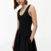Gold-Button Mixed-Media Tank Dress