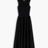 Gold-Button Mixed-Media Tank Dress