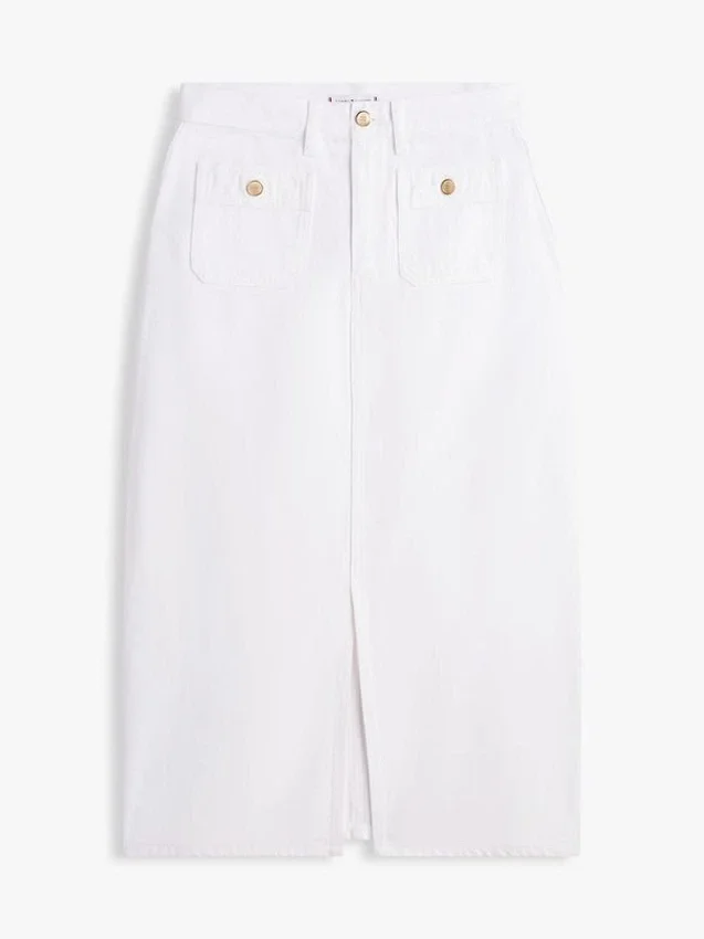 Gold-Button Pocket Denim Midi Skirt Gold-Button Pocket Denim Midi Skirt