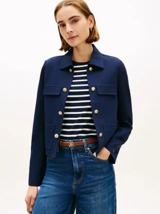Gold-Button Ponte Multi-Pocket Jacket
