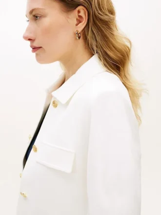 Gold-Button Ponte Multi-Pocket Jacket