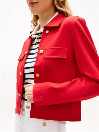 Gold-Button Ponte Multi-Pocket Jacket