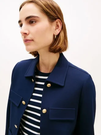 Gold-Button Ponte Multi-Pocket Jacket