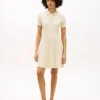 Gold-Button Rib Knit Polo Mini Dress