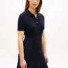 Gold-Button Rib Knit Polo Mini Dress