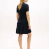 Gold-Button Rib Knit Polo Mini Dress