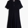 Gold-Button Rib Knit Polo Mini Dress
