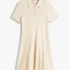 Gold-Button Rib Knit Polo Mini Dress