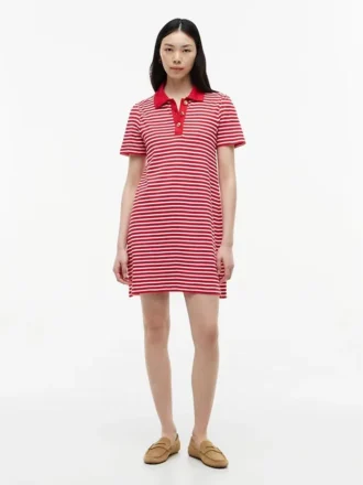 Gold-Button Striped Interlock Polo Dress Gold-Button Striped Interlock Polo Dress
