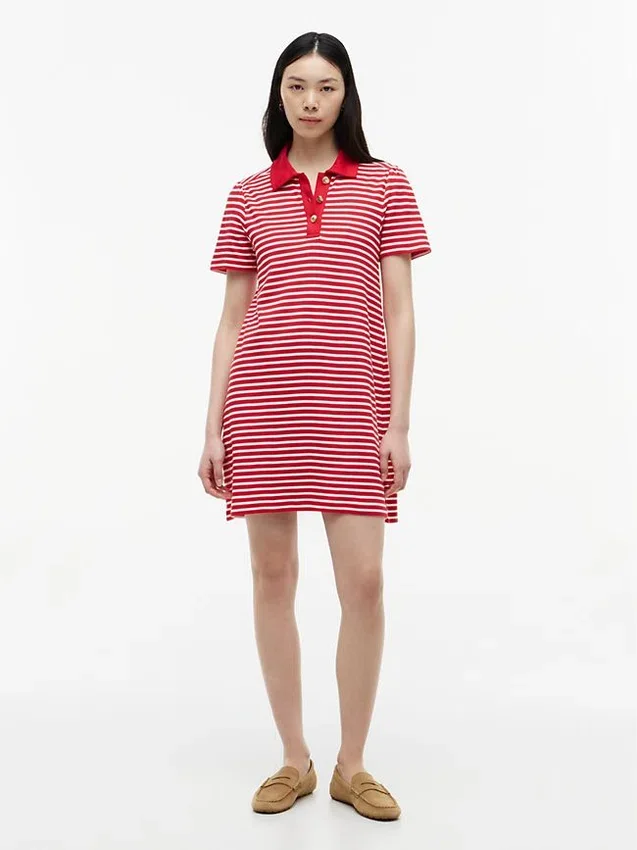 Gold-Button Striped Interlock Polo Dress Gold-Button Striped Interlock Polo Dress