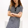 Gold-Button Striped Interlock Polo Dress