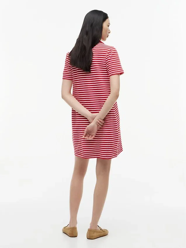 Gold-Button Striped Interlock Polo Dress Gold-Button Striped Interlock Polo Dress