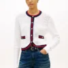 Gold-Button Textured Knit Cardigan