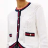 Gold-Button Textured Knit Cardigan