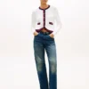 Gold-Button Textured Knit Cardigan