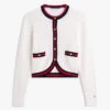 Gold-Button Textured Knit Cardigan