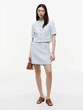 Gold-Button Tweed Mini Skirt