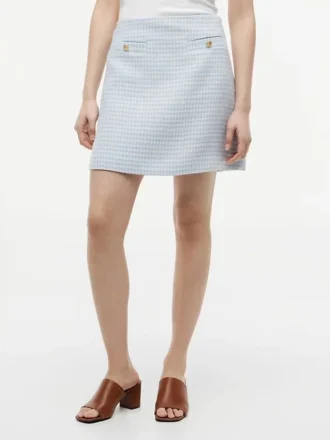 Gold-Button Tweed Mini Skirt