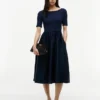 Half-Sleeve Mixed-Media Midi Dress Half-Sleeve Mixed-Media Midi Dress
