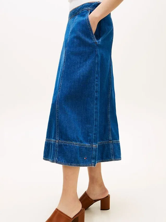 High-Rise Flared Denim Midi Skirt High-Rise Flared Denim Midi Skirt