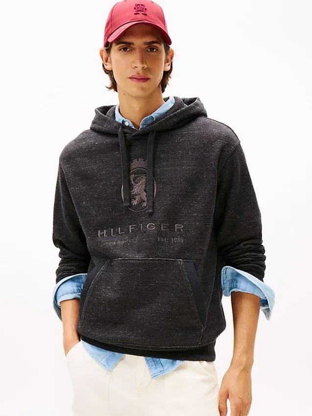 Hilfiger Crest Logo Heathered Hoodie Hilfiger Crest Logo Heathered Hoodie
