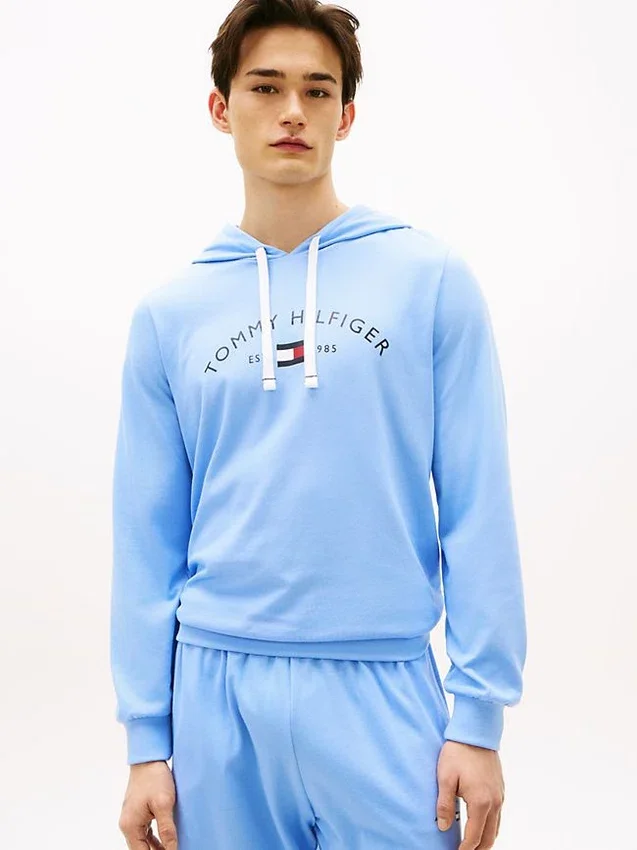 Hilfiger Logo Pique Sleep Hoodie Hilfiger Logo Pique Sleep Hoodie