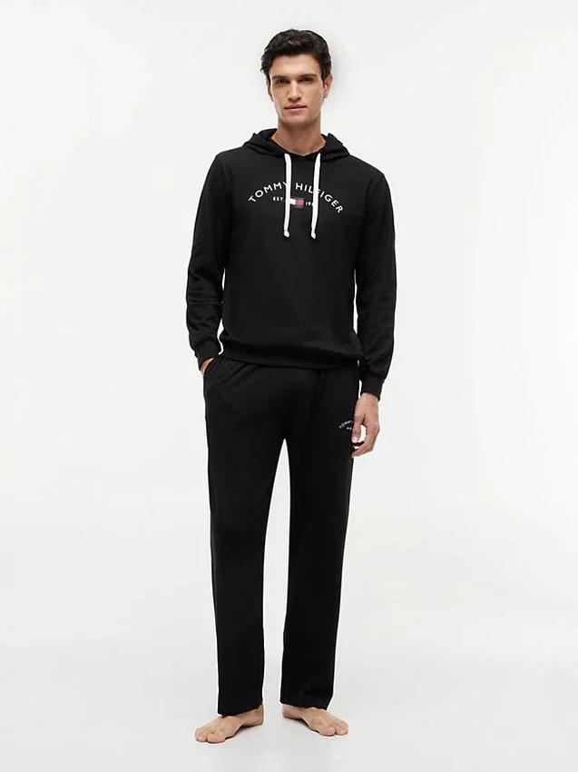 Hilfiger Logo Pique Sleep Hoodie Hilfiger Logo Pique Sleep Hoodie
