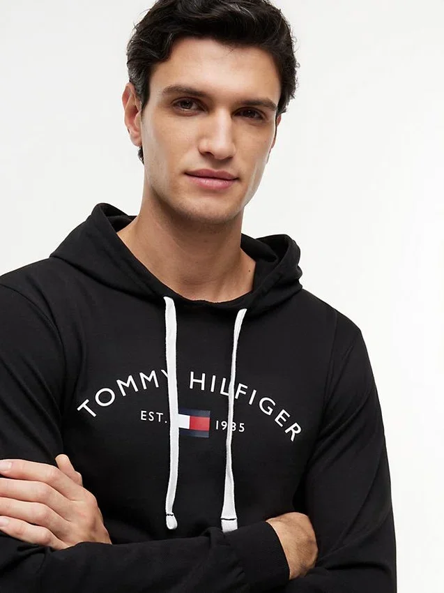 Hilfiger Logo Pique Sleep Hoodie Hilfiger Logo Pique Sleep Hoodie