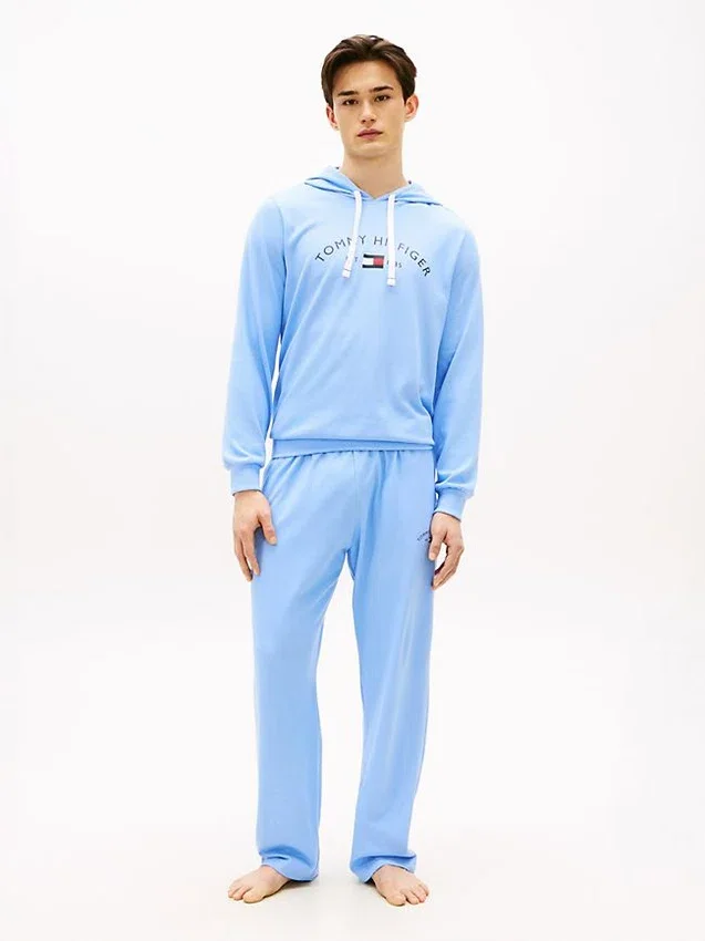 Hilfiger Logo Pique Sleep Hoodie Hilfiger Logo Pique Sleep Hoodie