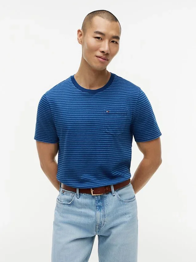 Indigo-Dyed Striped Pocket T-Shirt Indigo-Dyed Striped Pocket T-Shirt