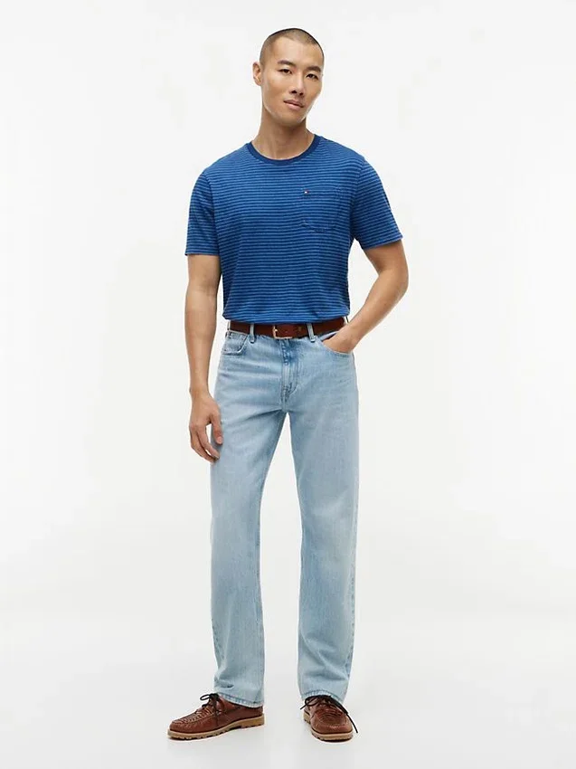 Indigo-Dyed Striped Pocket T-Shirt Indigo-Dyed Striped Pocket T-Shirt