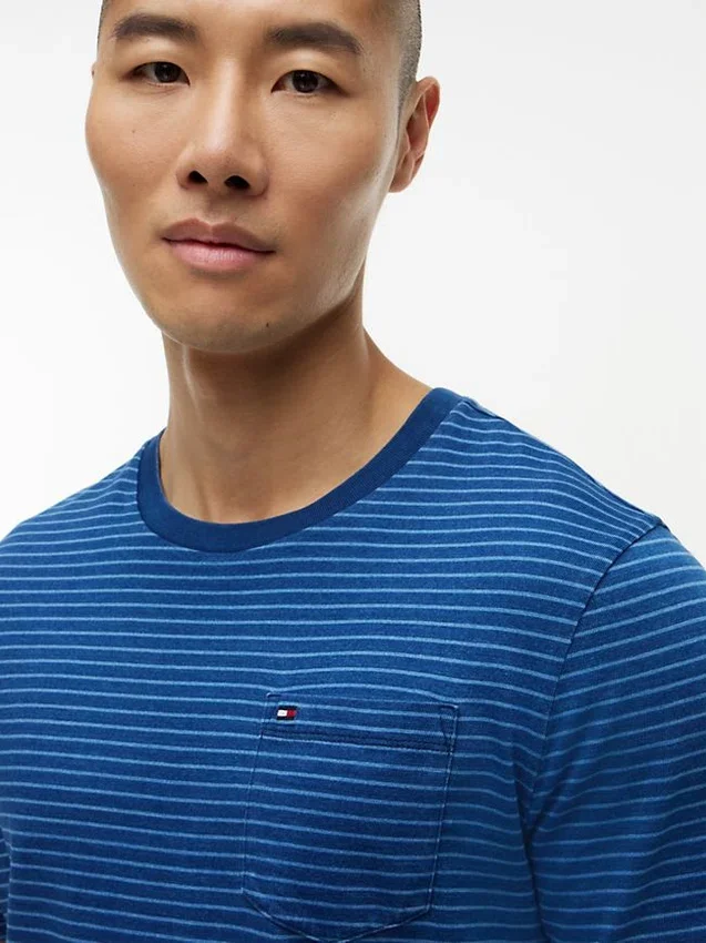 Indigo-Dyed Striped Pocket T-Shirt Indigo-Dyed Striped Pocket T-Shirt