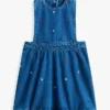 Kids’ Allover Flower Denim Jumper Dress Kids’ Allover Flower Denim Jumper Dress