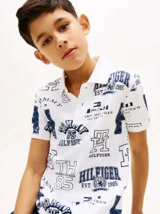 Kids’ Allover Logo Stretch Polo