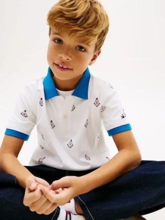 Kids’ Allover Nautical Logo Stretch Polo